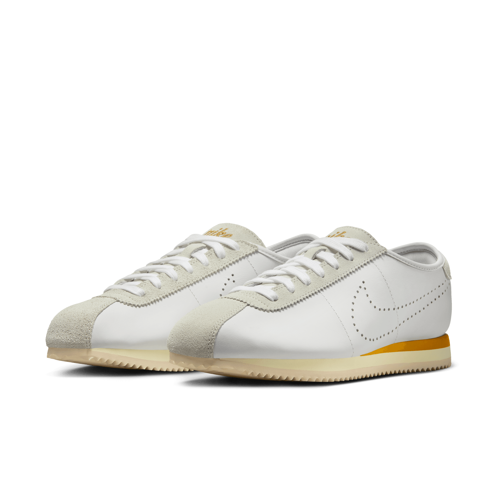 Women's Nike Cortez Leather "White Bronze Perforated Swoosh"