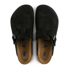 Birkenstock Boston Suede Flat Sandals Black (W)