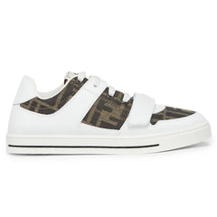 Fendi Kids Leather Jacquard Logo White Trainers