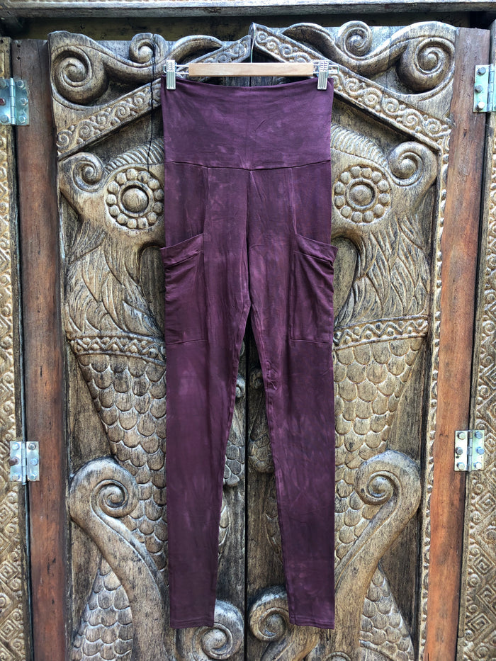 High Waist Pocket Yoga Tights - Dark Plum