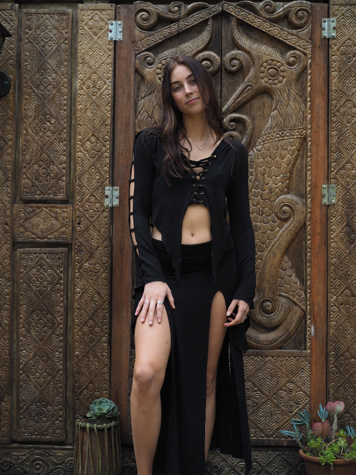 Medieval Hooded Stretch Top - Black