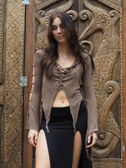 Medieval Hooded Stretch Top - Cappuccino