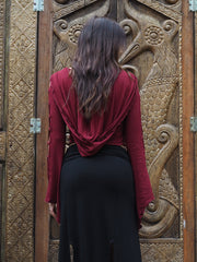Medieval Hooded Stretch Top - Crimson