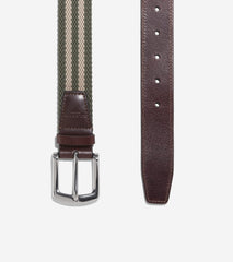 Men's Striped Canvas Stretch Belt-Tan-Olive