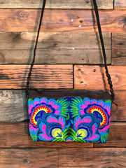 Pomegranate Bag-Black base with blue and pink flowers