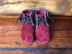 Size 21 Baby Moccasins - Wine with Fluoro Rose
