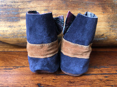 Size 21 Baby Ninja Boots - Black and Tan Rainbow Rhombus