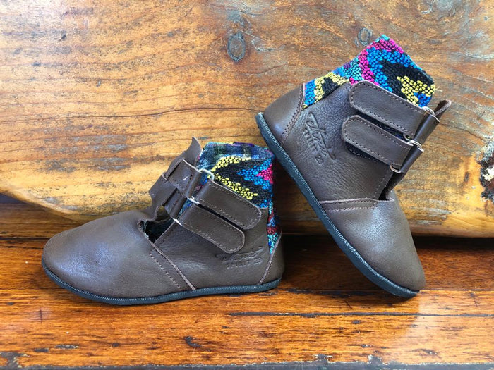 Size 29 Kids Adventure Boots - Rainbow Zigzags on Brown