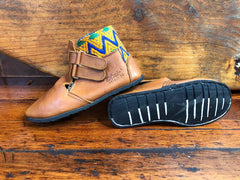 Size 34 Kids Adventure Boots - Blue and Yellow Zigzag on Caramel