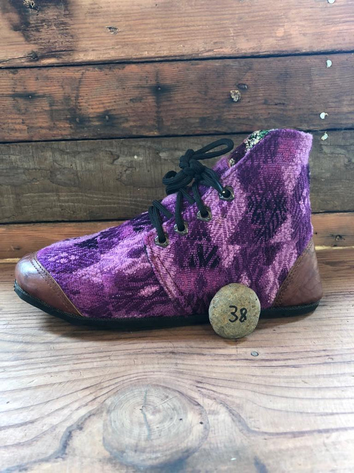 Size 38 Cloth Moccasins Purple Embroidery