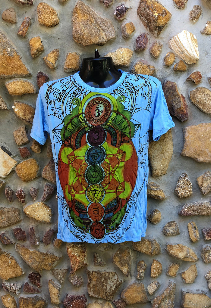 Small Funky Tee - Chakras - Light Blue