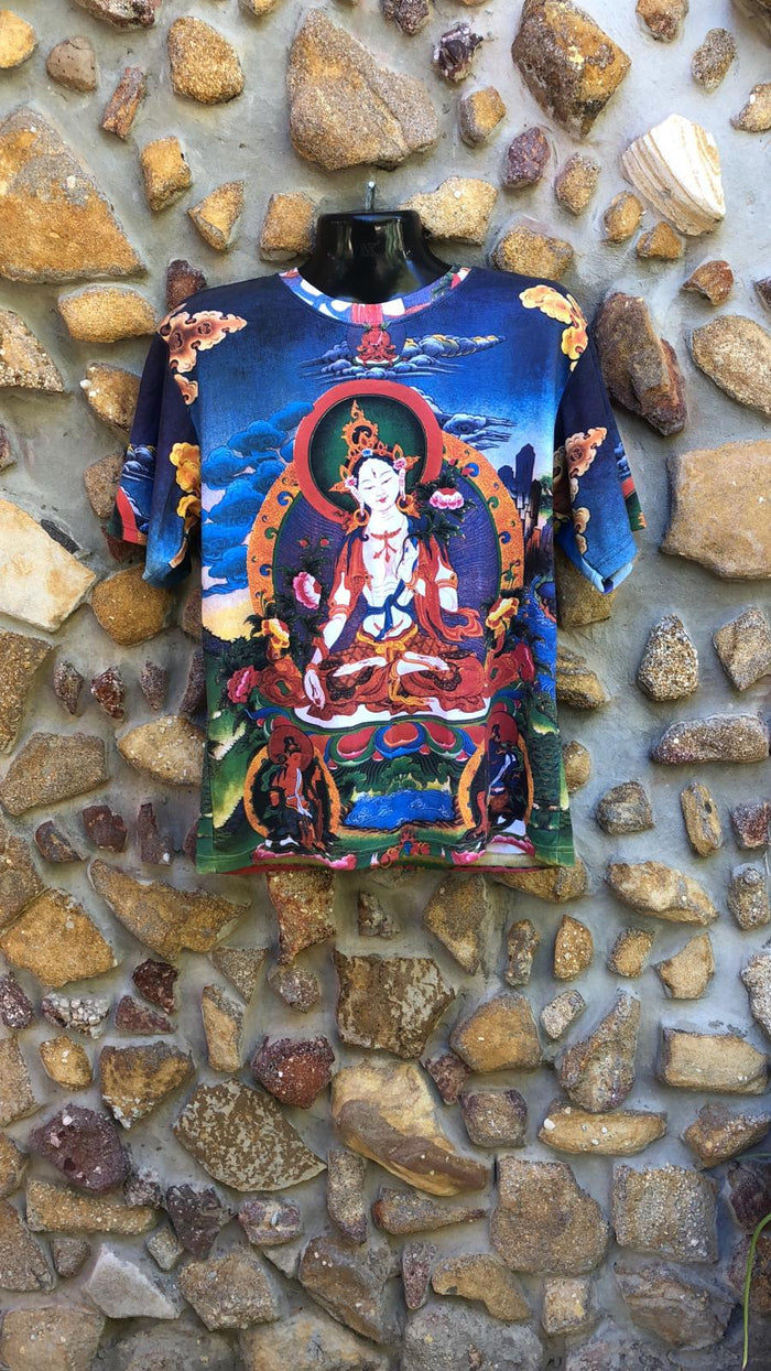 Small Funky Tee - White Tara with Blue Sky - Full Print