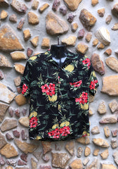 Small Love Shirt - Red Flowers and Pineapples on Black