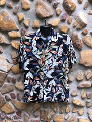 Small Love Shirt - White Flower Stalks on Black