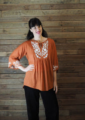 Wildflower Blouse Burnt Orange and White