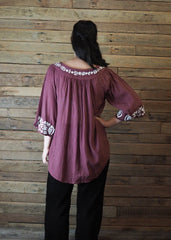 Wildflower Blouse Eggplant and White