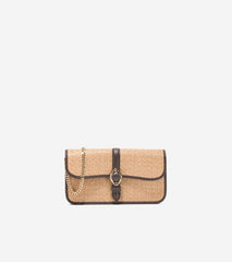 Women's Alexandria Wallet On A Chain-Natural Raffia-Dark Chocolate