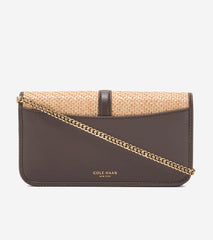 Women's Alexandria Wallet On A Chain-Natural Raffia-Dark Chocolate