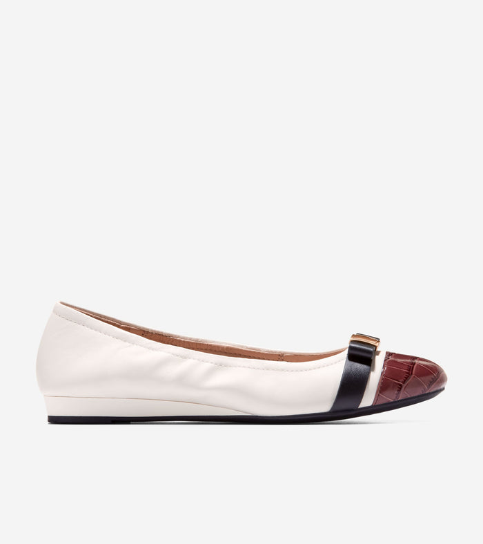 Women's Go-To Tova Bow Ballet Flats-Mahogany Croc Print-Black