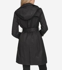 Women's Hooded Trench Coat-Black