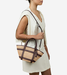 Women's Key West Tote Crossbody Bag-Natural Raffia-Dark Chocolate