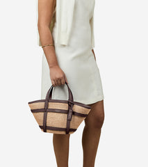 Women's Key West Tote Crossbody Bag-Natural Raffia-Dark Chocolate