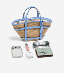 Women's Key West Tote Crossbody Bag-Natural Raffia-Hydrangea