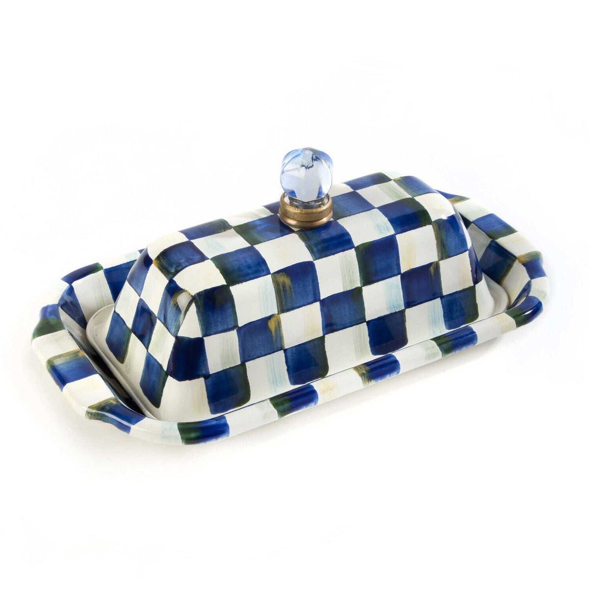 Royal Check Blue Enamel Butter Box by Mackenzie-Childs