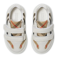 Burberry Kids Cotton and Leather Noah Strap White Trainers
