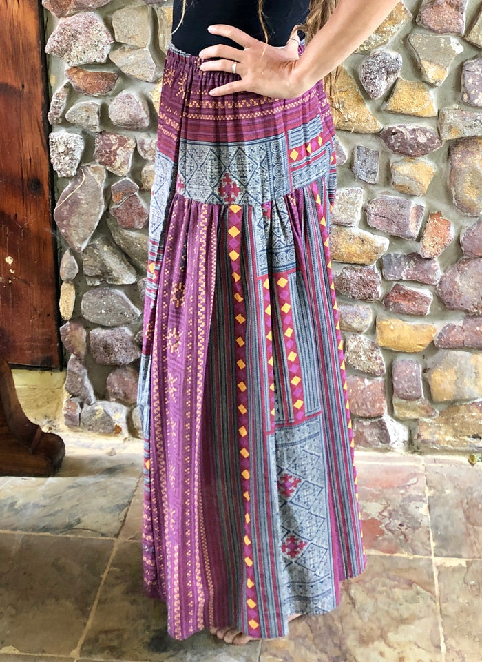 Hill-tribe Long Skirt - Pink and Blue