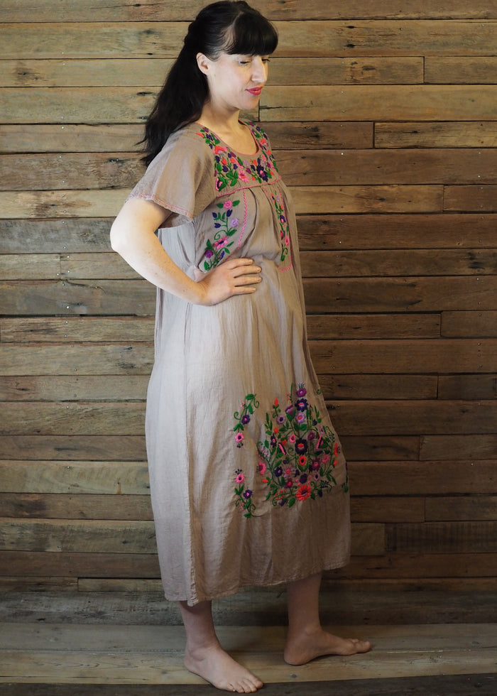 Long Frida Dress Taupe and Pink