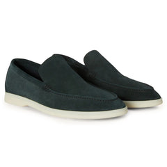 Loro Piana Summer Walk Suede Dark Green Loafers
