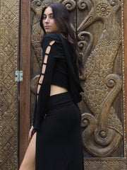 Medieval Hooded Stretch Top - Black