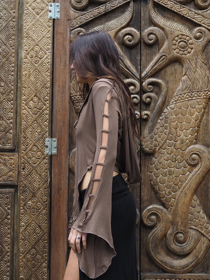 Medieval Hooded Stretch Top - Cappuccino