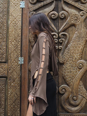 Medieval Hooded Stretch Top - Cappuccino
