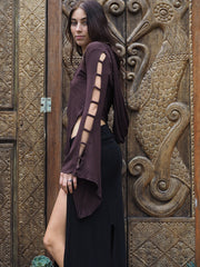 Medieval Hooded Stretch Top - Chocolate