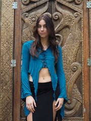 Medieval Hooded Stretch Top - Teal