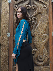 Medieval Hooded Stretch Top - Teal