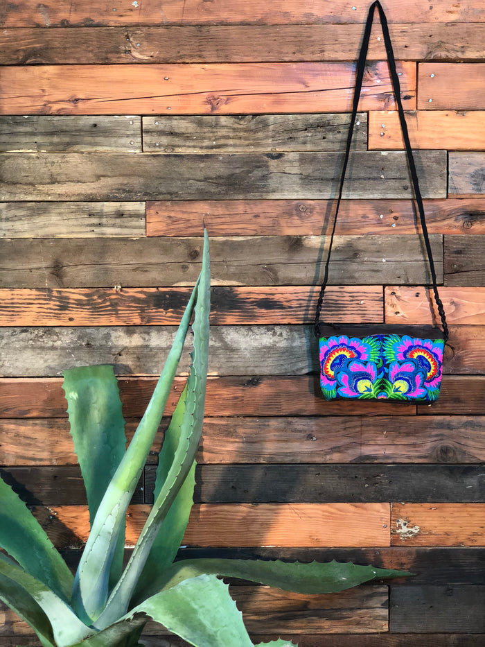 Pomegranate Bag-Black base with yellow and purple flowers