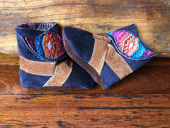 Size 21 Baby Ninja Boots - Black and Tan Rainbow Rhombus