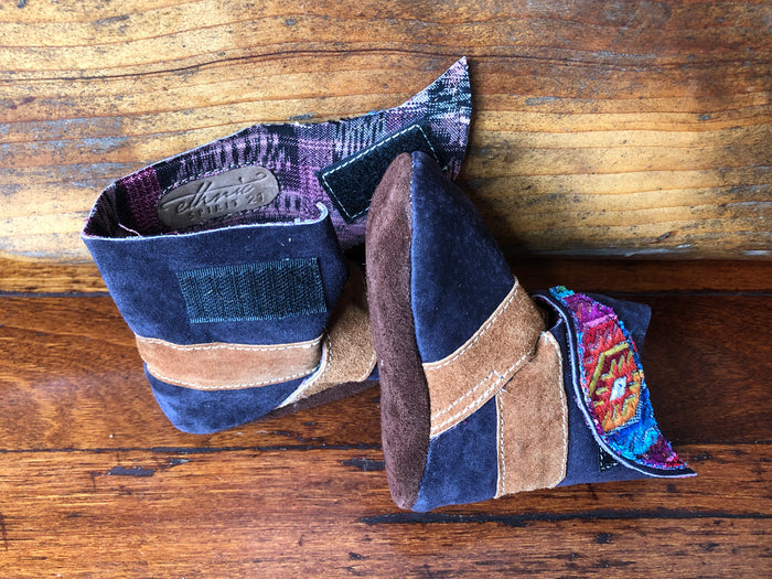 Size 21 Baby Ninja Boots - Black and Tan Rainbow Rhombus
