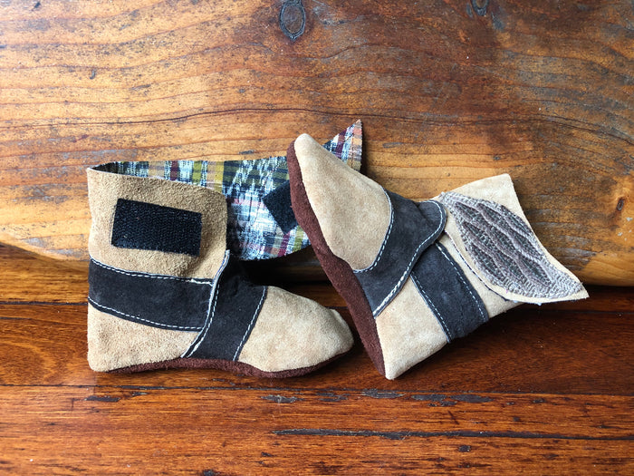 Size 23 Baby Ninja Boots - Tan, Black Natural Tones