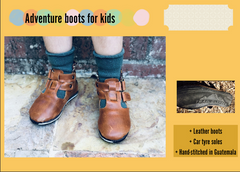 Size 25 Kids Adventure Boots - Red Leather and Yellow Pattern