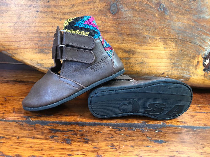 Size 29 Kids Adventure Boots - Rainbow Zigzags on Brown