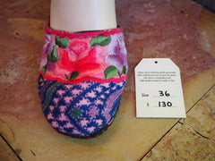 Size 36 Ballerina Sandals - Pink and Purple Rose and Blue Pattern