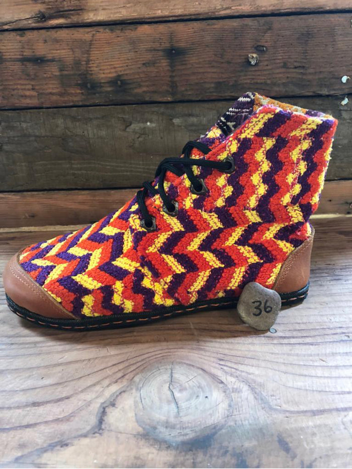 Size 36 Cloth Moccasins Yellow, Red and Purple