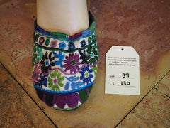 Size 39 Ballerina Sandals - Flowers on White