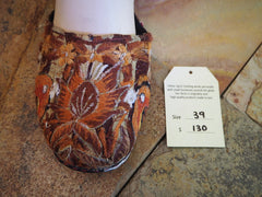 Size 39 Ballerina Sandals - Orange Love Birds on Stripes
