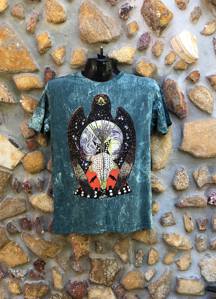 Small Funky Tee - Eagle Moon on Teepee - Dark Green