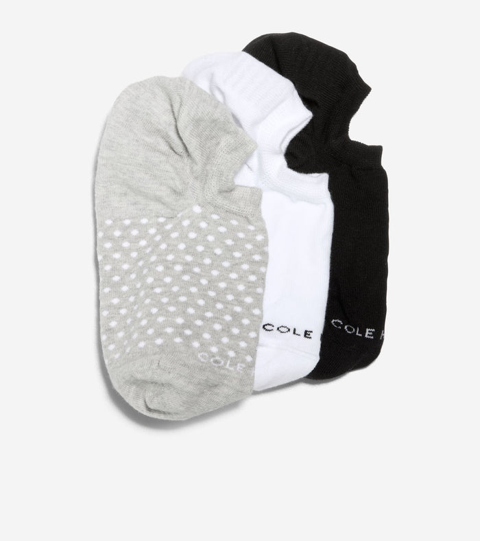 Women's 3 Pack Dot Sock Liners-Heather Grey Assorted